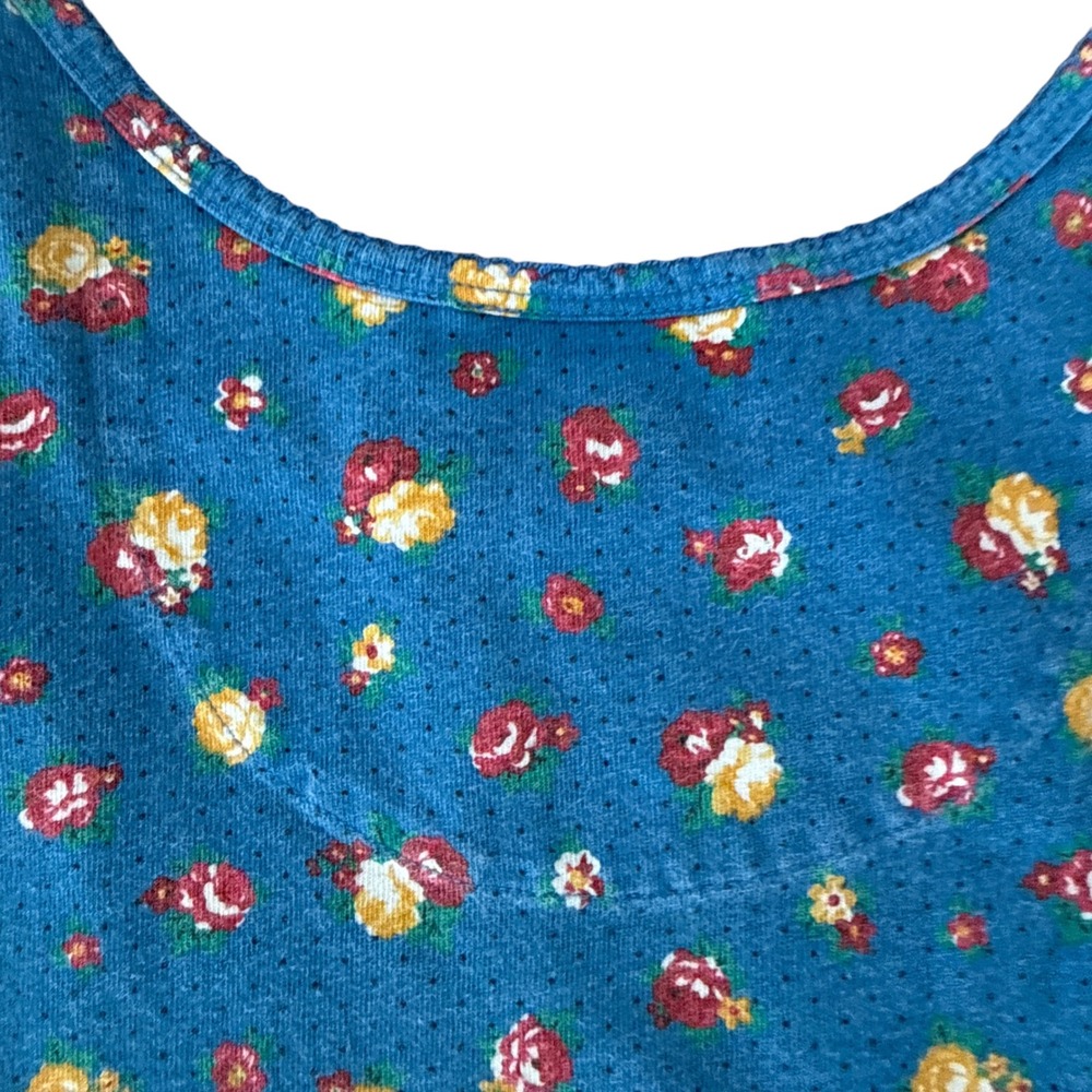 Lauren Ralph Lauren Floral Polka Dot Tank Top Vintage 90s Cotton PS Navy Blue - Picture 5 of 7